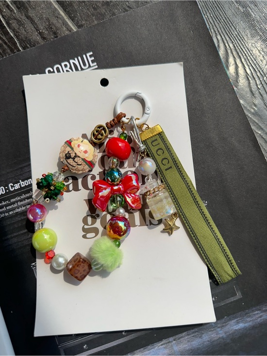 Handmade Accessories - Authentic GG Ribbon and Christmas GG Bead & Wishing bottle Keychain Bag Charm
